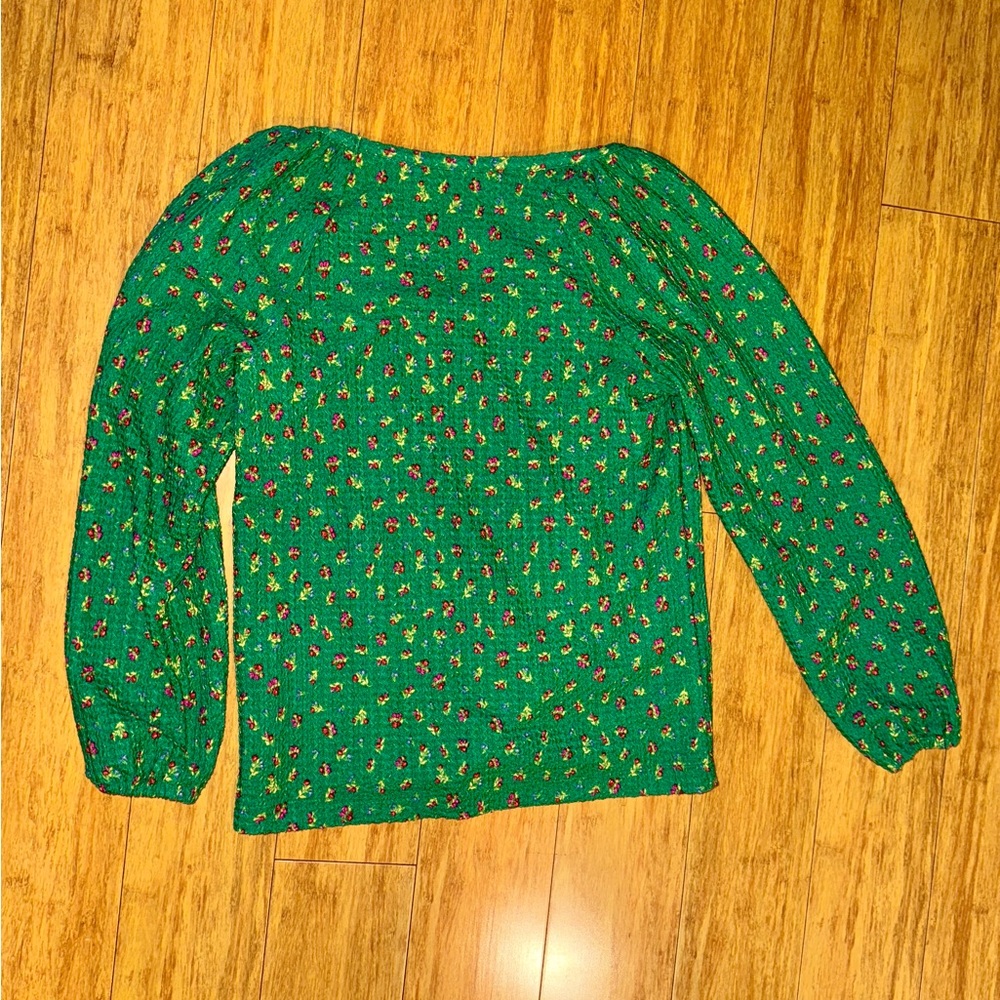 LOFT Floral Stretchy Long Sleeve Shirt, Kelly Green - Picture 5 of 6